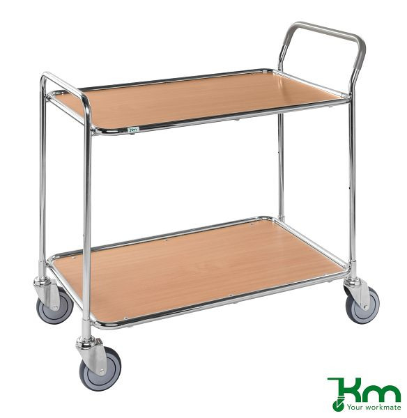 Chariot de table Kongamek, galvanisé / bois de hêtre, avec 2 étagères, KM30770-BO