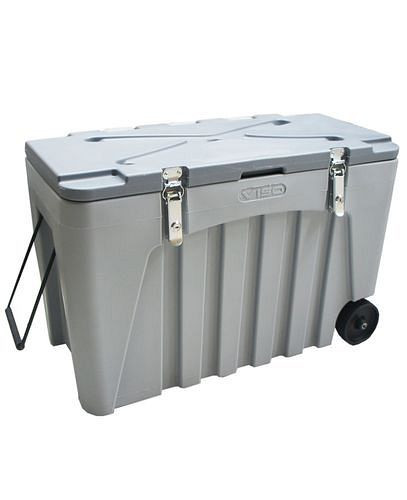 Caisse universelle DENIOS en plastique (PE), grise, verrouillable, avec roulettes, 104 litres, 247-512
