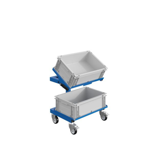 Support à matériel mobile SOFAME SRI2 pour conteneurs Euronorm L610 x P 410 x H 650-910 mm, bleu ciel RAL 5015, W020020005BI