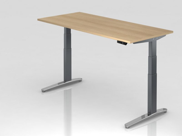 Bureau assis-debout électrique Hammerbacher 180x80 cm chêne/graphite, poli, forme rectangulaire, VXBHM19/E/GC