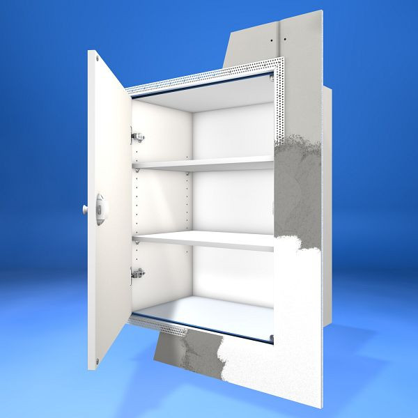 Porte Wellhöfer jusqu'aux genoux avec corps, 2 étagères, au ras du mur avec fermeture PushLock, ouverture murale 70 x 100 cm, profondeur du corps : 40 cm, 528