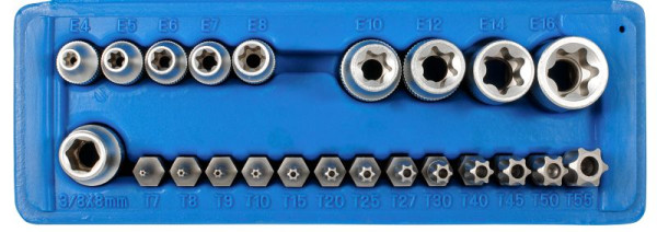 Assortiment d'embouts en acier SW, 8 mm, profil TR et E, 23 pièces, 04186L