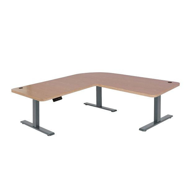 Bureau d'angle Mendler HWC-D40, bureau d'ordinateur, réglable en hauteur électriquement 178x178cm 84kg, brun clair, gris anthracite, 75756+75749