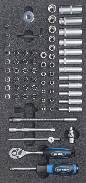 Gamme de chariots d'atelier SW-Stahl, clé à douille 1/4", avec cliquet, 66 pièces, Z3013-12