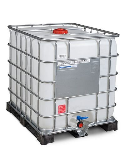 Conteneur marchandises dangereuses DENIOS IBC, palette PE, 1000 l, ouverture NW150, sortie NW50, 266-167