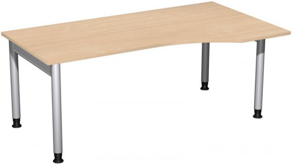 Bureau PC geramöbel droit, réglable en hauteur, 1800x1000x680-820, hêtre/argent, N-657305-BS