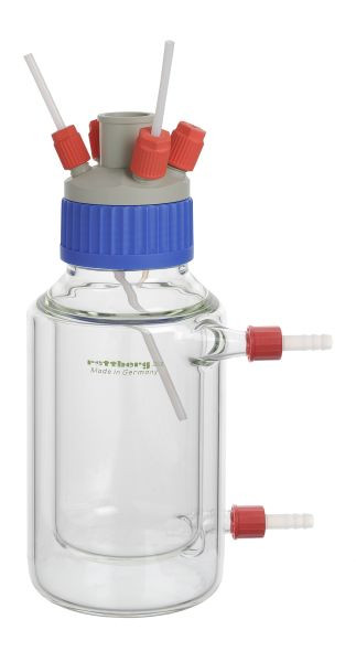 Récipient de réaction Rettberg, 500 ml, GLS 80, avec chemise de contrôle de température, raccords GL 18, cylindrique, fond plat, 107000055