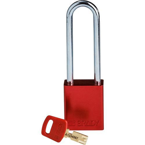 Cadenas Brady SafeKey, aluminium transparent, hauteur 76,20 mm, rouge, 311999