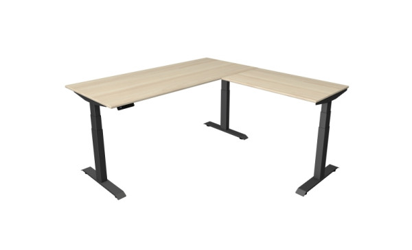 Table assis/debout Kerkmann Move 4, L 1800 x P 800 mm avec élément rapporté 1000 x 600 mm, réglable en hauteur électriquement de 640 à 1290 mm, érable, 10083150