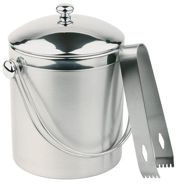 Set de seau à glace APS avec pince à glace, Ø 12 cm, hauteur : 14 cm, 1 litre, acier inoxydable 18/8, couvercle poli, récipient poli mat, 36013