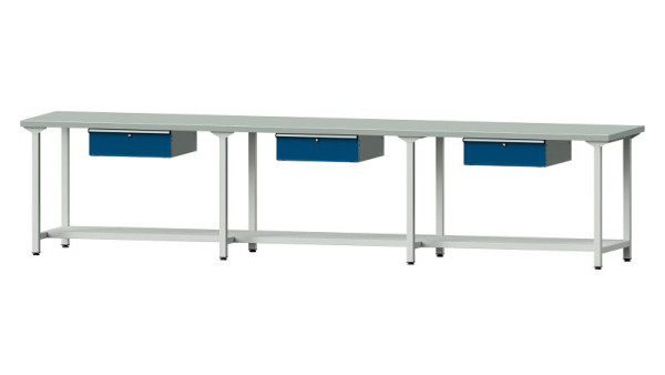 Bancs de travail ANKE table de travail, modèle 203, 4050 x 800 x 890 mm, RAL 7035/5010, ZBP 40 mm, 401.545