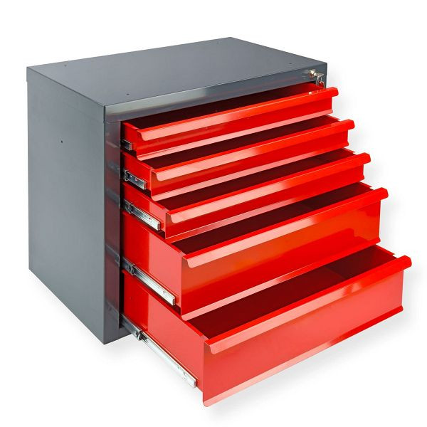 Armoire à tiroirs ADB "MAMMUT" 5 tiroirs, couleur corps : gris, RAL 7016, couleur tiroirs : rouge, RAL 3020, dimensions LxPxH : 70x43,5x60 cm, 24798