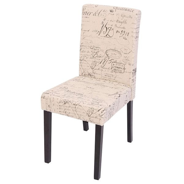 Ensemble de 2 chaises de salle à manger Mendler, chaises de cuisine, Littau, textile avec lettrage, crème, pieds foncés, 18714