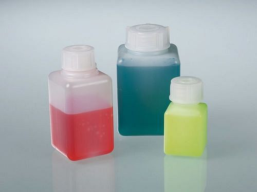 Flacon à col étroit DENIOS en PEHD, fond carré, 100 ml, paquet de 200, 309685