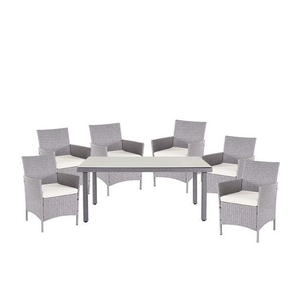 Mendler Halden ensemble en poly rotin, meubles de jardin, ensemble de balcon, ensemble de sièges, gris, coussins crème, 64311+3x64303