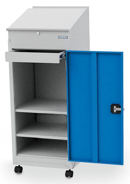 Armoire à portes battantes Bedrunka+Hirth 105, avec base roulante et plateau de bureau, dimensions en mm (LxPxH) : 500 x 500 x 1315, 04.105K
