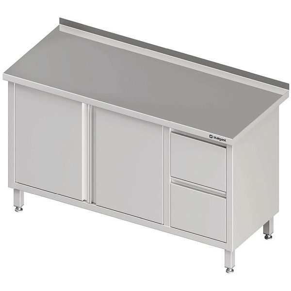 Armoire de travail Stalgast avec portes battantes 2000x700x850mm, avec bloc 2 tiroirs à droite, avec dosseret, soudé, VAS20703RA