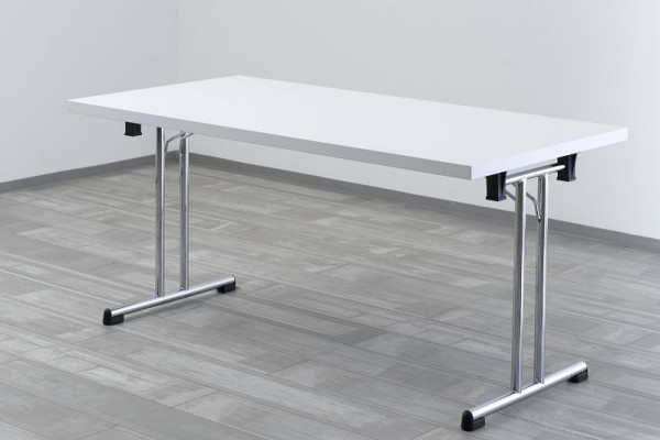 Table pliante Hammerbacher 160x80 cm blanc/cadre chromé, forme rectangulaire, VKL16/W/C