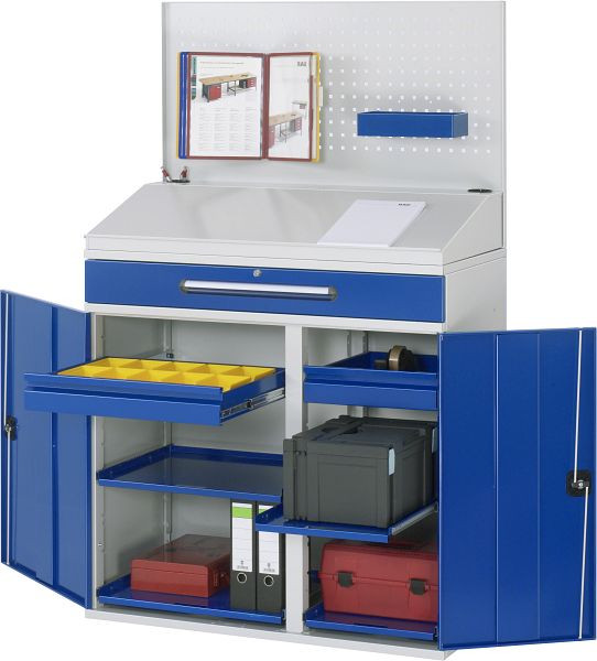 Bureau debout RAU, tiroir et 2x tiroirs intérieurs, plaque perforée, 1100x1110/1770x520 mm, 07-1100T-M04.11