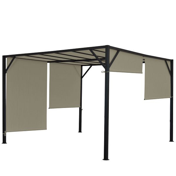 Mendler Pergola Baia, toit de terrasse pavillon de jardin, structure acier stable 6cm + toit ouvrant taupe, 3x3m, 75857 + 75845