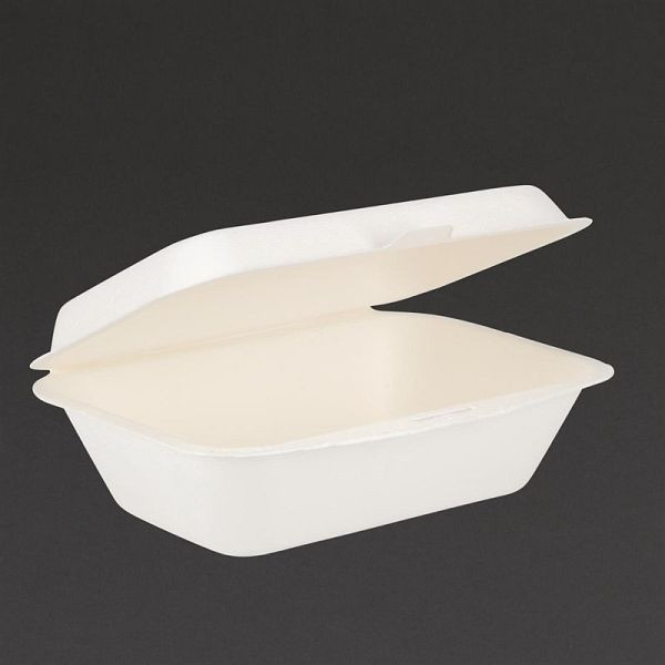 Canne à sucre compostable Fiesta Green avec récipient à couvercle à charnière 18,2 cm, UE: 500 pièces, DW248