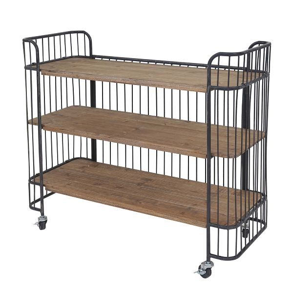 Chariot Mendler HWC-A43, chariot de service à étagère roulante, bois de sapin massif vintage 84x98x36cm, 57073