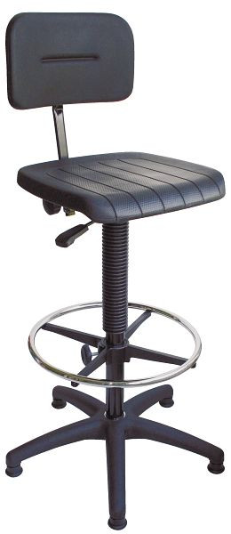 Chaise de travail Lotz, assise/dossier PU-4500 noir, piètement en plastique noir, grands patins, hauteur d'assise 560-820 mm, repose-pieds, 6175.01
