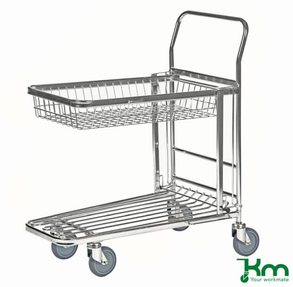 Chariot libre-service Kongamek 870 x 530 x 1010 mm, galvanisé, 4 roulettes pivotantes dont 2 avec frein, KM4202-KB
