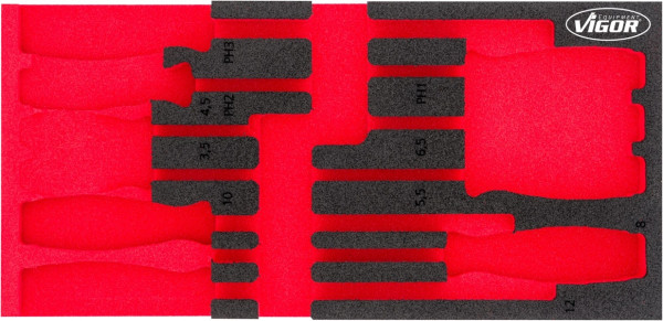 Inserts en mousse souple bi-composant VIGOR, dimensions insert / taille tiroir : S (188 x 393 x 35 mm), utilisation : V5068, V5068-L