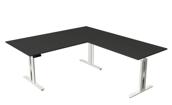 Table assis/debout Kerkmann Move 3 Fresh, L 2000 x P 1000 mm, avec élément complémentaire 1200 x 800 mm, réglable en hauteur électriquement de 720 à 1200 mm, anthracite, 10187113