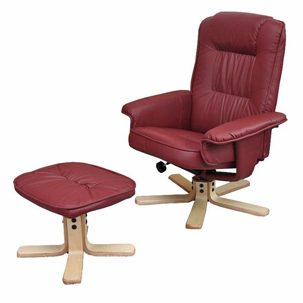 Fauteuil relax Mendler fauteuil TV fauteuil avec tabouret M56 simili cuir, bordeaux, 14033