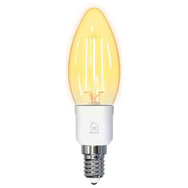 DELTACO SMART HOME Smart E14 LED bougie à filament LED (TUYA, commande vocale, température de couleur 1800K-6500 K, puissance 4,5 watts), SH-LFE14C35
