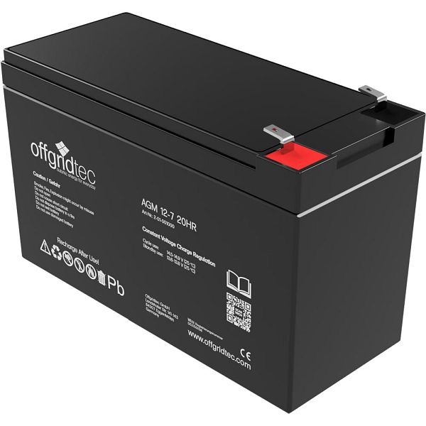 Offgridtec AGM 7Ah 20HR 12V - batterie solaire extrêmement résistante aux cycles, 2-01-001000