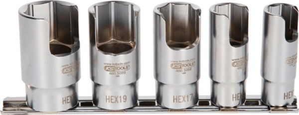 KS Tools Jeu de douilles pour connecteurs de tuyaux coudés spéciaux 3/8", 5 pièces, 460.5085