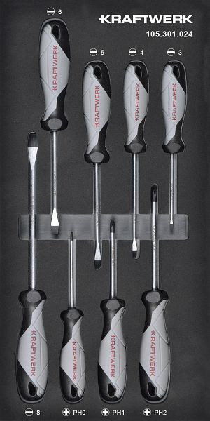 Kraftwerk BASIC LINE EVA tournevis à fente PH 8 pcs. Insert 20x40, 105.301.024