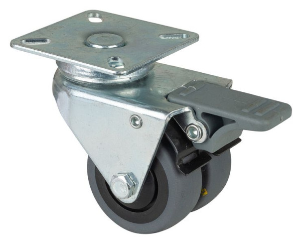 Appareil à rouleaux BS double rouleau avec frein, largeur 2x18 mm, Ø50 mm, 60 kg, caoutchouc gris, conducteur d'électricité, roulement à billes, lot de 2, B120.A89.050