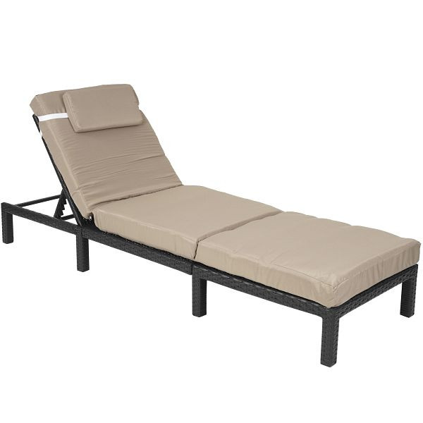 Chaise longue en poly-rotin Mendler HWC-A51, chaise longue de relaxation, chaise longue de jardin, anthracite premium, coussins crème, 59608