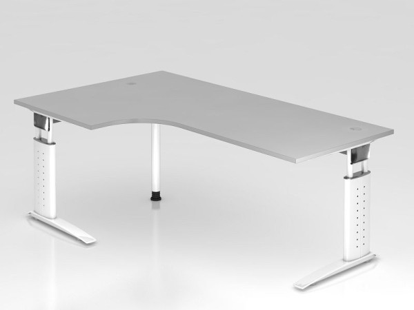 Table d'angle Hammerbacher pied C 200x120cm 90° gris/blanc, forme d'angle 90°, peut être montée à gauche ou à droite, hauteur de travail 68-86 cm, VUS82/5/W