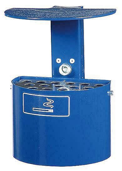 Cendrier Renner demi-rond avec couvercle, adapté pour montage mural et sur poteau, galvanisé à chaud et revêtement par poudre, bleu cobalt, 7070-00PB 5013