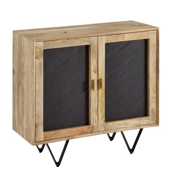 Buffet Wohnling 80x75x35 cm buffet en bois massif de manguier / pierre marron, commode avec 2 portes, petite commode en bois massif, WL6.583