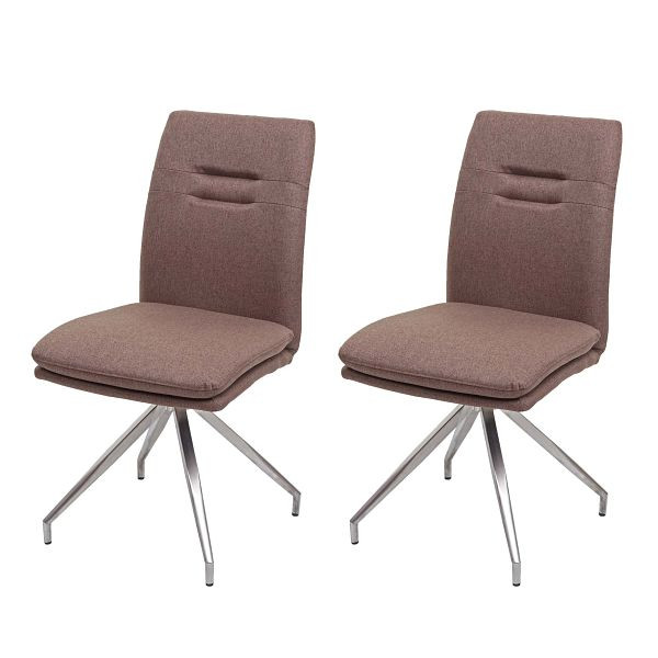 Ensemble de 2 chaises de salle à manger Mendler HWC-H70, chaise de cuisine, fauteuil, tissu/textile acier inoxydable brossé, marron, 73922
