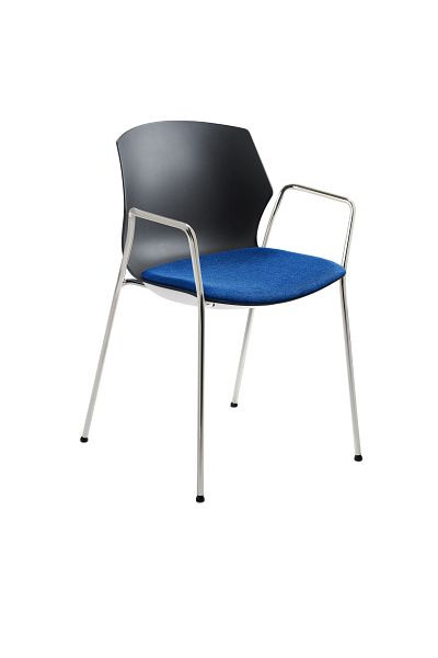 Mayer Sitzmöbel chaise empilable myPRIMO avec accoudoirs, revêtement d'assise bleu moyen, structure chromée, 2511_01_01_A_26396
