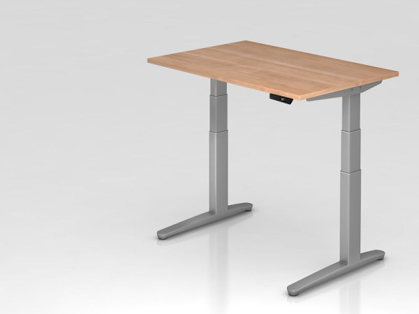 Bureau assis-debout électrique Hammerbacher 120x80cm noyer/argent, forme rectangulaire, VXBHM12/N/SS