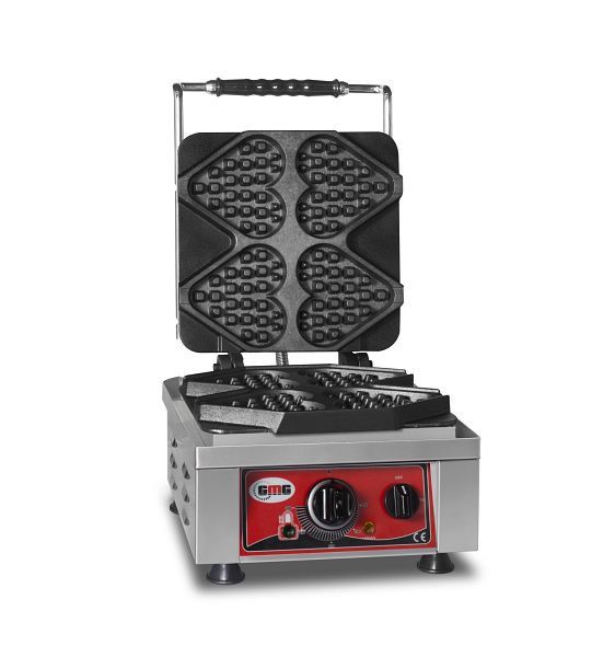 Gaufrier GMG Ti amo, 4x (13,2 x 12,5 x 2,8 cm), plaque de cuisson fixe de 50° à 300°C en fonte, canal de récupération des graisses sur tout le pourtour, boîtier en acier inoxydable, KGW-04