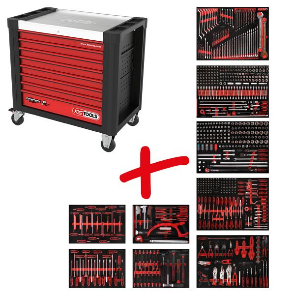 KS Tools PERFORMANCEplus set de dessertes d'atelier P30, avec 706 outils et 7 tiroirs, 830.9706