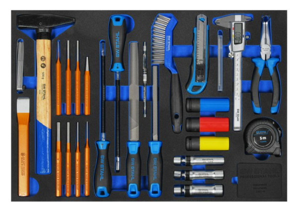 Assortiment de chariots à outils SW-Stahl, outils à main généraux, 28 pièces, Z3011-9