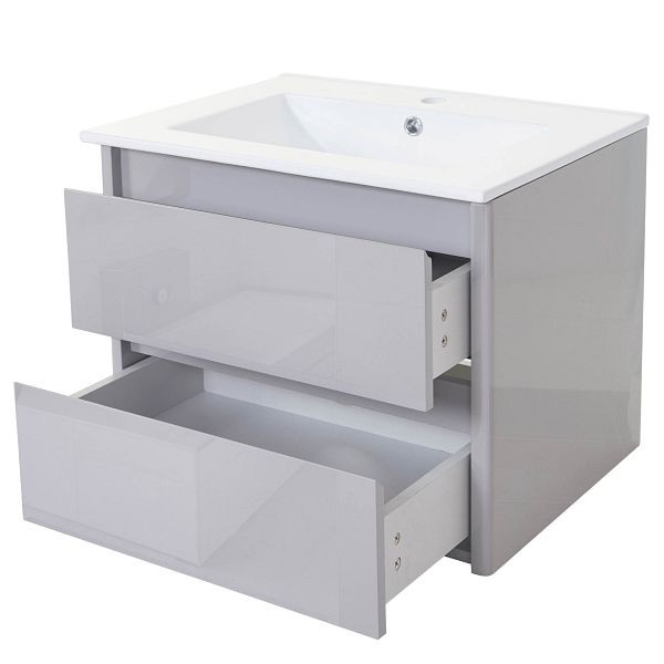 Lavabo Mendler + meuble sous vasque HWC-B19, lavabo salle de bain, brillant 50x60cm, gris, 57623+57614