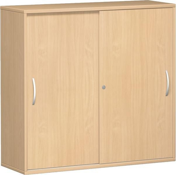 armoire à portes coulissantes geramöbel avec panneau central, 4 étagères décoratives, verrouillable, 1200x425x1152, hêtre/hêtre, N-10S312-BB