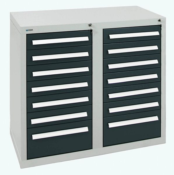 armoire à tiroirs émoussés série T-100/35-2, RAL 7035/7016, 14 tiroirs (12x100, 2x200mm), 8152271