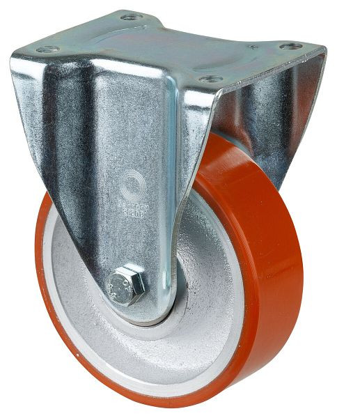 Roues BS Roulette robuste, roulette fixe, largeur de roue 50 mm, Ø roue 150 mm, capacité de charge 800 kg, polyuréthane coulé 95 Shore A, fonte, roulement à billes, L610.C10.150